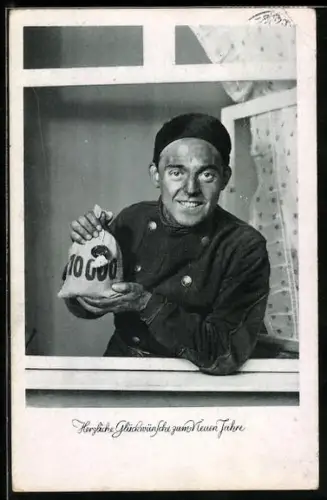 AK Schornsteinfeger mit einem Geldsäckchen