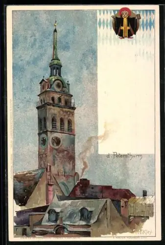 Künstler-AK Heinrich Kley: München, Ortspartie mit Petersthurm