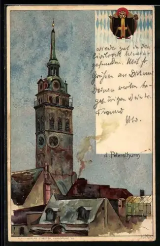 Künstler-AK Heinrich Kley: München, Ortspartie mit Petersthurm