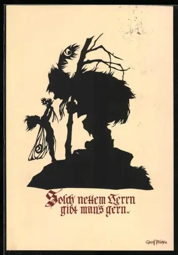 Künstler-AK Georg Plischke: Solch nettem Herrn gibt mans gern, Schattenbild