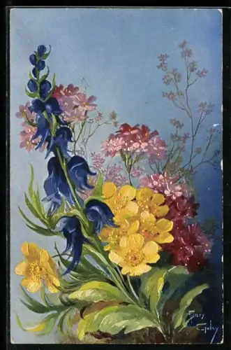 Künstler-AK bunter Blumenstrauss