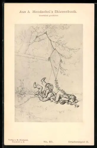 Künstler-AK Albert Hendschel: Kinder haben einen Unfall beim Spiel mit einem Drachen