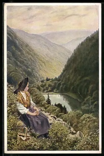 Künstler-AK H. Hoffmann: Elsässer Trachten, Blatt 7, Frau im Münstertal