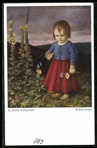 Künstler-AK Hans Huber-Sulzemoos: Kleines Mädchen sieht einen Schillerfalter