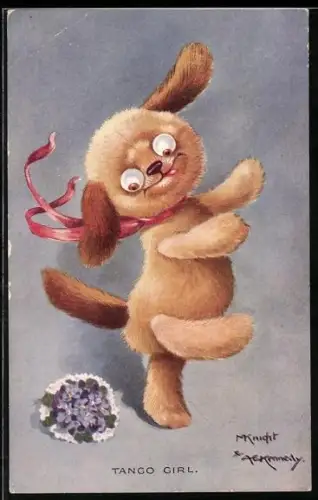 Künstler-AK A. E. Kennedy: Tanzender Hund mit Blumenstrauss