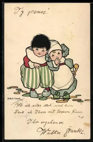 Künstler-AK H. G. C. Marsh-Lambert: Zwei kleine Kinder in traditioneller Kleidung