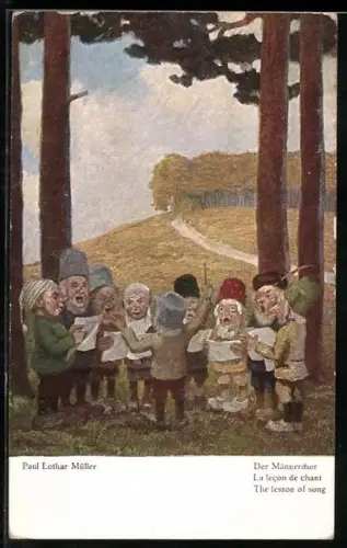 Künstler-AK Paul Lothar Müller: Der Männerchor, Wichtel, Gnome, Zwerge