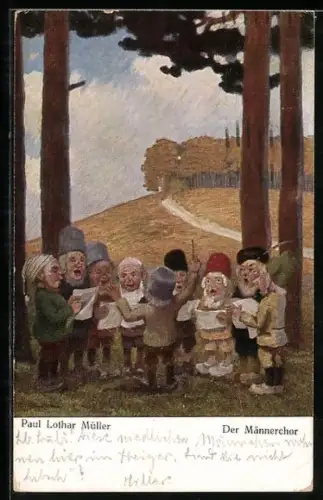 Künstler-AK Paul Lothar Müller: Der Männerchor, Zwerge, Gnome, Wichtel