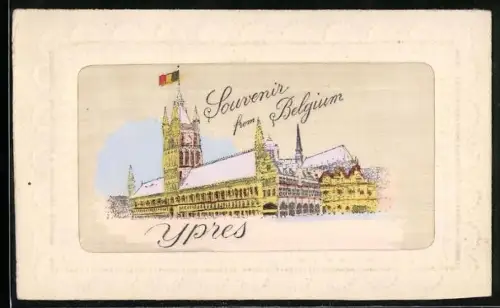 Seiden-AK Ypres, Panorama in geprägtem Rahmen