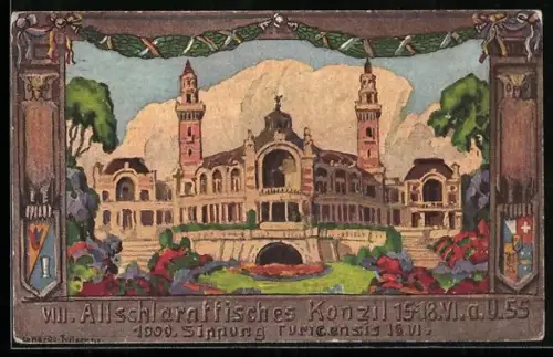 Künstler-AK Zürich, VIII. Allschlaraffisches Konzil u. Feyer der 1000. Sippung der Turicensis a. U. 55