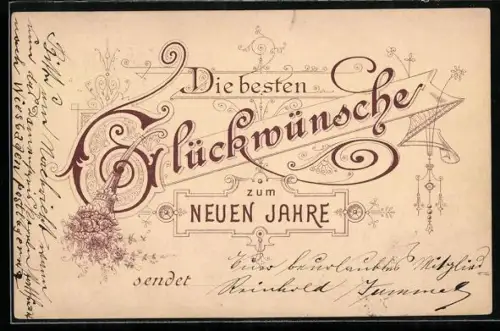 Vorläufer-AK Glückwunschkarte zum neuen Jahre, 1894