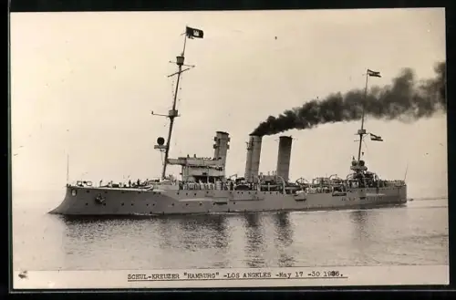 AK Schul-Kreuzer Hamburg der Reichsmarine beim Einlaufen in Los Angeles 1906