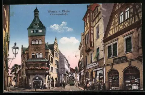 AK Worms / Rhein, Kämmererstrasse mit Geschäften