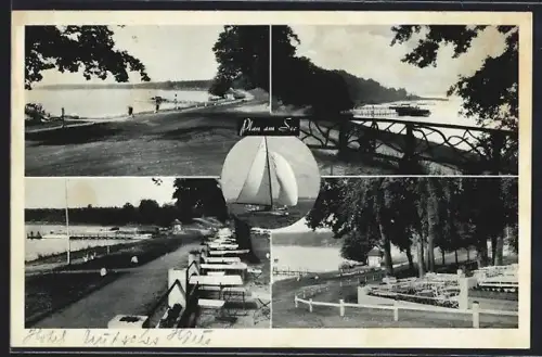 AK Plau am See, Seepromenade, Segelboot, Ausflugslokale