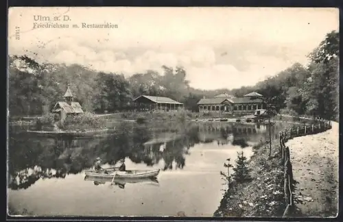 AK Ulm a. D., Friedrichsau, Restauration, Boot auf dem See