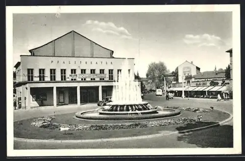 AK Kaiserslautern, Pfalztheater, Fackelrondell, Brunnen