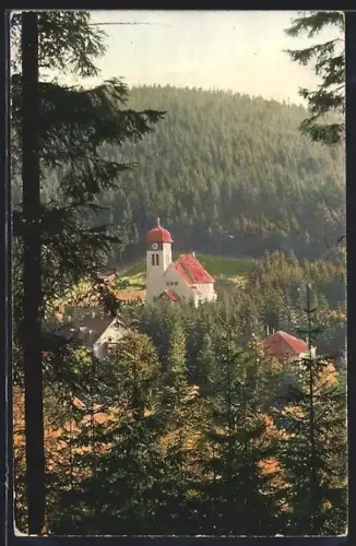 AK Kipsdorf i. sächs. Erzgeb., Kirche, Hotel und Pension Felsenkopf