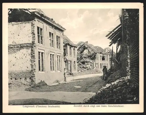 Riesen-AK Langemark, Strassenpartie zerstört durch englisches und franzöisches Geschützfeuer
