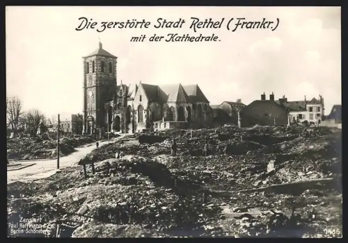Riesen-AK Rethel, die vom Krieg zerstörte Stadt mit der Kathedrale