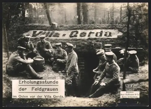 Riesen-AK Erholungsstunde der Feldgrauen im Osten vor der Villa Gerda