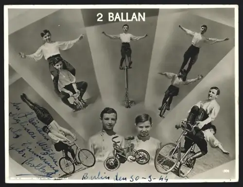 Fotografie Fahrrad Artisten 2 Ballan, Gebrüder Ballan, mit Autograph
