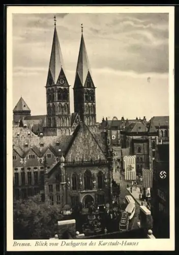 AK Bremen, Blick vom Dachgarten des Karstadt-Hauses