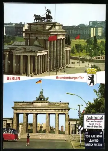 AK Berlin, Brandenburger Tor und Berliner Mauer