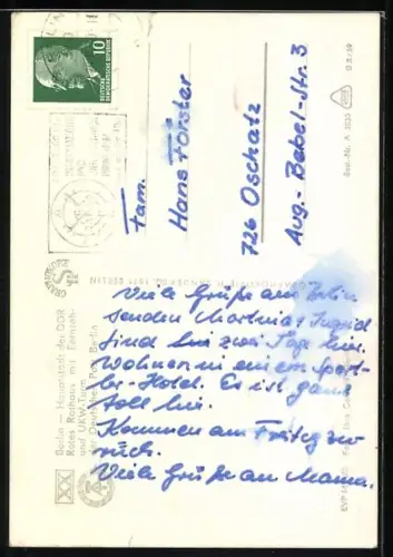 AK Berlin, Rotes Rathaus mit Fernseh- und Ukw-Turm der Deutschen Post