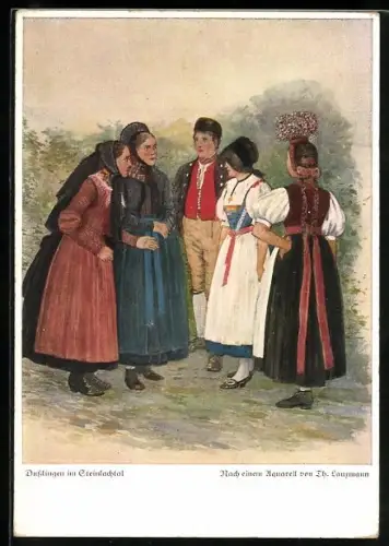 AK Dutzlingen, schwäbische Trachten: Frauen & Mann in Steinlachtaler Trachten