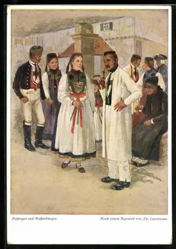 Künstler-AK Schwäbische Volkstrachten, Betzingen und Kusterdingen, Bauern in Tracht