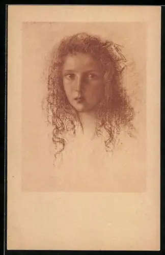 Künstler-AK Walter Schachinger: Mädchen-Porträt in rot