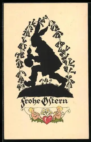 Künstler-AK Georg Plischke: Osterhase mit Stiefeln, Scherenschnitt