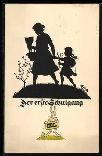 Künstler-AK Georg Plischke: Der erste Schulgang, Schattenbild
