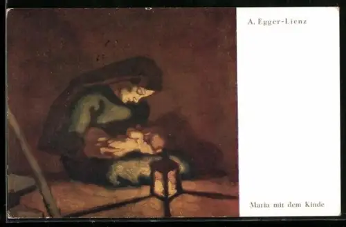 Künstler-AK Albin Egger-Lienz: Maria mit dem Kinde, Maria hält Jesu im Arm