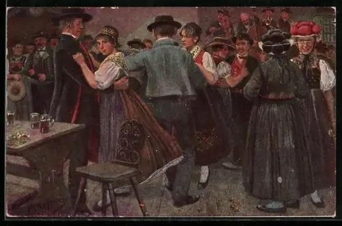 Künstler-AK H. Hoffmann: Kirchweihe im Kinzigtal, Trachten