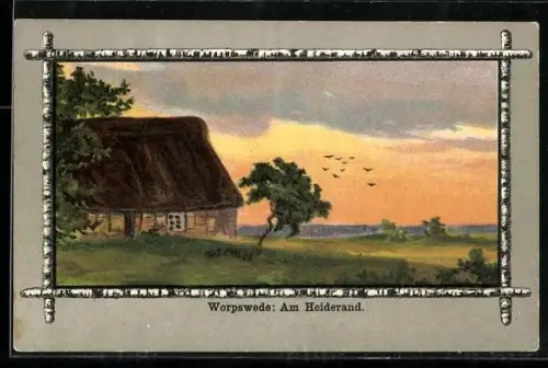 Künstler-Lithographie Worpsweder Künstlerkolonie: Haus am Heiderand