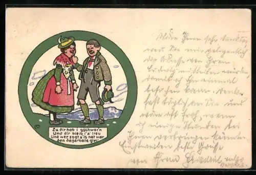 Künstler-AK Carl Moos: Paar in Trachten in den Bergen