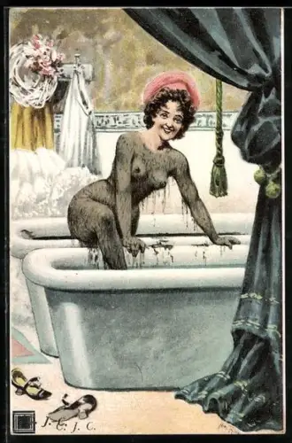 Künstler-AK Arthur Thiele: Nackte Schönheit im Moorbad