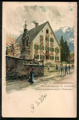 Künstler-AK Zeno Diemer: Oberammergau, Kriegerdenkmal im Kloster-Gerichtsgebäude