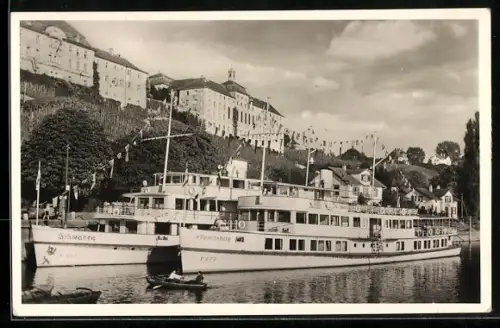 AK Meersburg /Bodensee, Sonderschiffe Schwaben und Ravensburg im Hafen