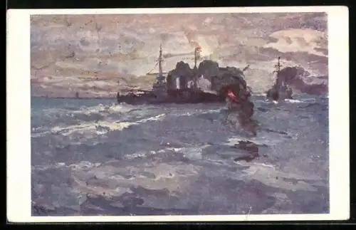 Künstler-AK Kriegsschiffe der österrichischen Kriegsmarine auf hoher See