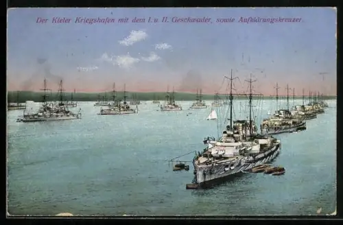 AK Kiel, Der Kieler Kriegshafen mit dem I. und II. Geschwader sowie Aufklärungskreuzer