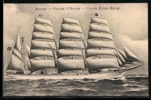 AK Anvers, Voilier l`Avenier, Navire Ecole Belge, Segelschiff