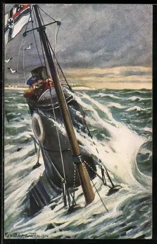 AK Deutsches Unterseeboot auf Patrouille an der englischen Küste, U-Boot