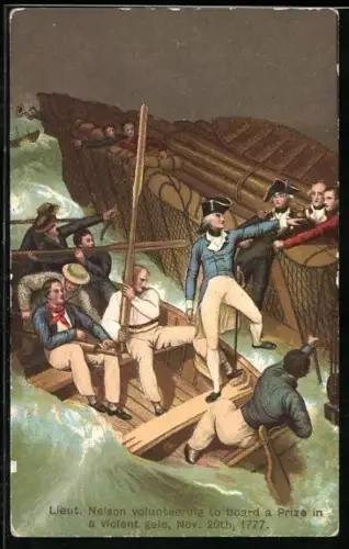 AK Lieut. Kapitän Nelson volunteering to board a Prize in a violent gale 1777