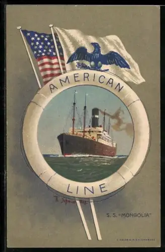 Künstler-AK Robert Schmidt: American Line, Passagierschiff SS Mongolia