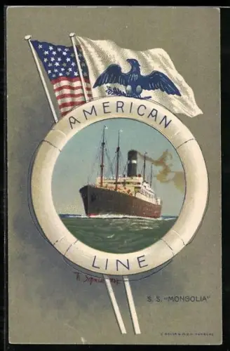 Künstler-AK Robert Schmidt: American Line, Passagierschiff SS Mongolia
