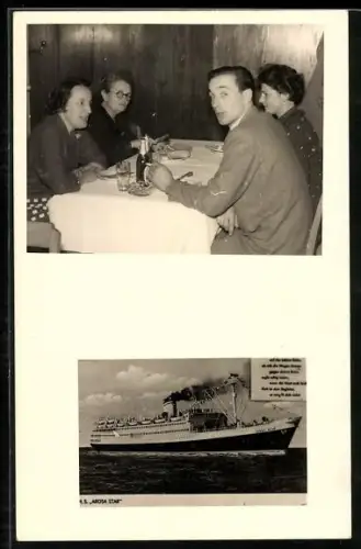 Foto-AK Passagierschiff Arosa Star, Passagiere im Speiseraum
