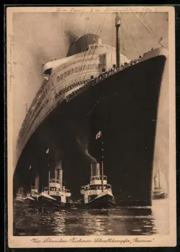 AK Passagierschiff Bremen, Vier-Schrauben-Turbinen-Schnelldampfer des Norddeutschen Lloyd