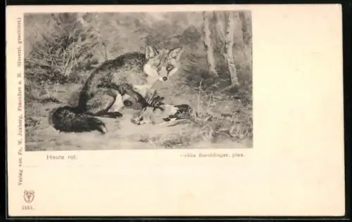 AK Heute rot, Fuchs mit Beute